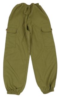 Khaki šusťákové cargo cuff kalhoty Shein