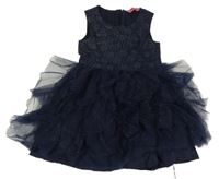 Tmavomodré krajkovo/tylové šaty Frendz