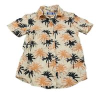 Smetanovo-černo-oranžová košile s palmami Jack & Jones