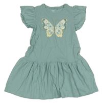 Zelenošedé bavlněné šaty s motýlem C&A