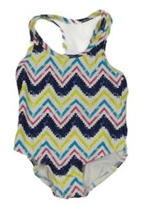 Bílo-barevné vzorované jednodílné plavky 