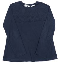 Tmavomodré triko s výšivkou Zara