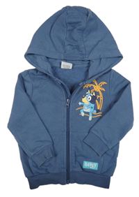 Modrošedá propínací mikina s Bluey a kapucí 
