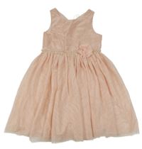 Broskvové šusťákovo-tylové šaty s květem H&M