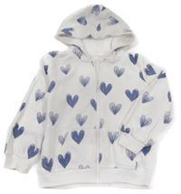 Bílá propínací mikina se srdíčky a kapucí Primark