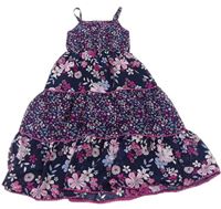 Tmavomodro-růžové květované šifonové letní šaty George