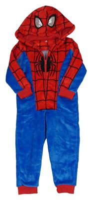 Cobaltově modro-červená plyšová kombinéza s pavoukem a kapucí - Spider-man C&A