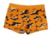 Oranžové nohavičkové plavky se žraloky sports