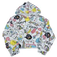 Bílá oversize crop mikina s obrázky a kapucí SHEIN