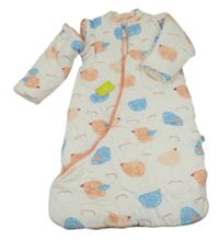 Nový - bílý zateplený fusak s ptáčky 