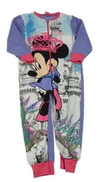 Bílo-modro-fialovo-tmavorůžový fleecový overal s Minnie PRIMARK