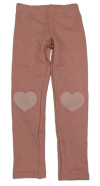 Pudrové teplákové zateplené legíny se srdíčky Nutmeg