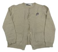 Světlebéžový melírovaný vlněný propínací svetr s výšivkou 