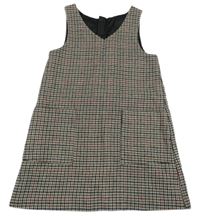 Smetanovo-hnědo-tmavomodro-vínové kostkované vlněné šaty St. Bernard