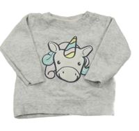 Světlešedá melírovaná sametová mikina s jednorožcem dopodopo