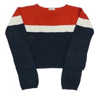 Červeno-bílo-tmavomodrý žebrovaný oversize crop svetr H&M