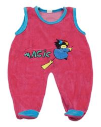 Tmavorůžovo-modré sametové dupačky s čarodějkou 