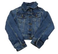 Tmavomodrá tepláková riflová crop bunda s límečkem jumping beans