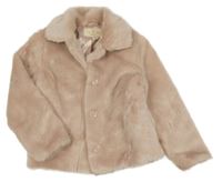 Pudrový kožešinový podšitý kabát s límečkem PRIMARK