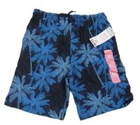Nové - tmavomodré teplákové kraťasy s modrými palmami PEP&CO