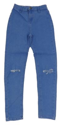 Modré skinny teplákové rifle s děravými koleny LIPSY LONDON