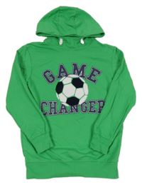 Zelená mikina s míčem a nápisy a kapucí YIGGA