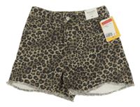 Nové - hnědo-smetanovo-černé vzorované riflové kraťasy H&M