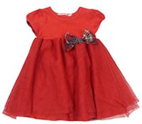 Červené šaty s tylovou sukní a mašlí H&M