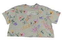 Béžové květované crop tričko s nápisem H&M