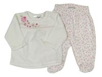 2set - Bílé sametové triko s výšivkami květů + květované polodupky Ergee