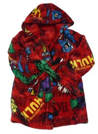 Červený chlupatý župan s Avengers a kapucí Matalan