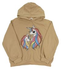 Hnědá mikina s jednorožci a kapucí H&M