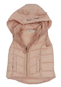 Růžová šusťáková zateplená vesta s kapucí s oušky H&M