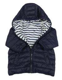 Tmavomodrá prošívaná šusťáková zateplená bunda s kapucí Next