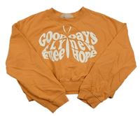 Oranžová crop mikina s motýlem z nápisů H&M