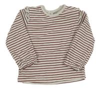 Bílo-vínové pruhované triko s volánky Primark