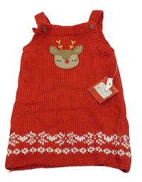 Nové - Červené svetrové laclové šaty se sobem F&F