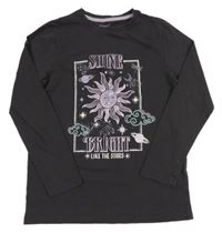 Antracitové triko se sluncem a planetami Primark