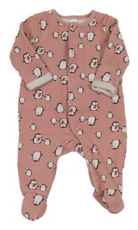 Starorůžový teplákový overal s tučňáky Topomini