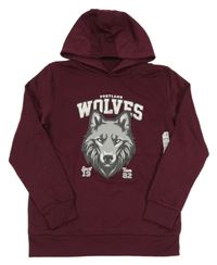 Nové - Vínová mikina s vlkem a kapucí Dunnes
