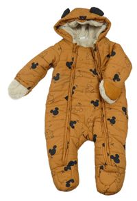 Hnědá šusťáková zimní kombinéza s Mickeym a kapucí Orchestra