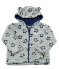 Světlešedá chlupatá propínací mikina s hvězdami a kapucí Ergee