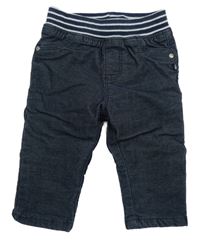 Tmavomodré manšestrové podšité kalhoty s úpletovým pasem Obaibi