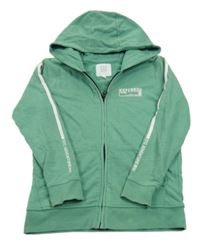 Zelená propínací mikina s nápisem a kapucí