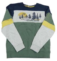 Khaki-tmavomodro-šedá mikina s cyklistou a stromy Kids