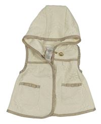 Smetanová prošívaná podšitá vesta s květy a kapucí Max Studio