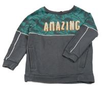 Tmavošedo-zelená mikina s dinosaury a nápisem George