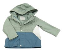 Zelenošedo-modro-bílá nepromokavá lehce zateplená bunda s kapucí Primark