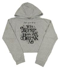 Šedá melírovaná crop mikina s nápisem a kapucí - Friends