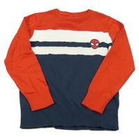 Tmavomodro-červeno-bílý svetr se Spidermanem C&A